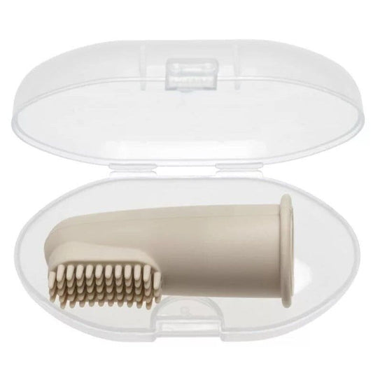 Brosse à dents doigt en silicone avec manchon - Beige